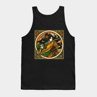Chinese Swordswoman in a Mucha Art Nouveau Style Tank Top